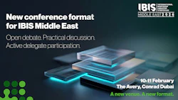 IBIS Middle East 2026 conference promotional graphic with layered glass panels