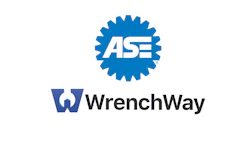 WrenchWay blue gear logo with ASE certification symbol