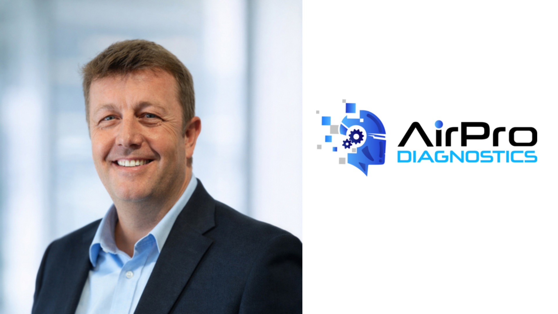 AirPro Diagnostics corporate logo with smiling professional in business attire