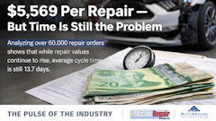 Automotive repair cost analysis showing $5,569 average repair with clock and Canadian currency