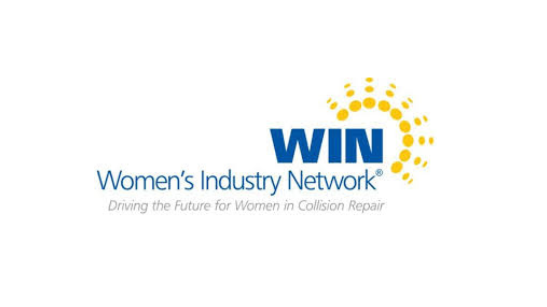 WIN Women's Industry Network logo with blue text and yellow sunburst graphic