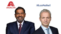 Axalta and AkzoNobel corporate logos with professional executive portraits