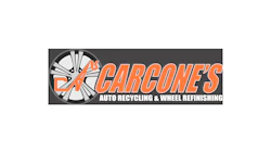 Carcone's Auto Recycling logo with wheel graphic in orange and gray