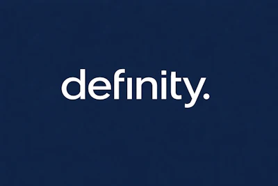 Definity brand logo in white text on deep navy background