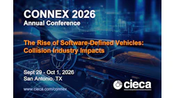 CONNEX 2026 conference poster for software-defined vehicles in automotive collision industry