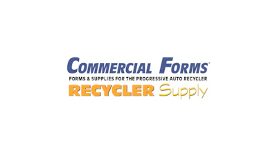 Commercial Forms Recycler Supply logo in blue and orange text