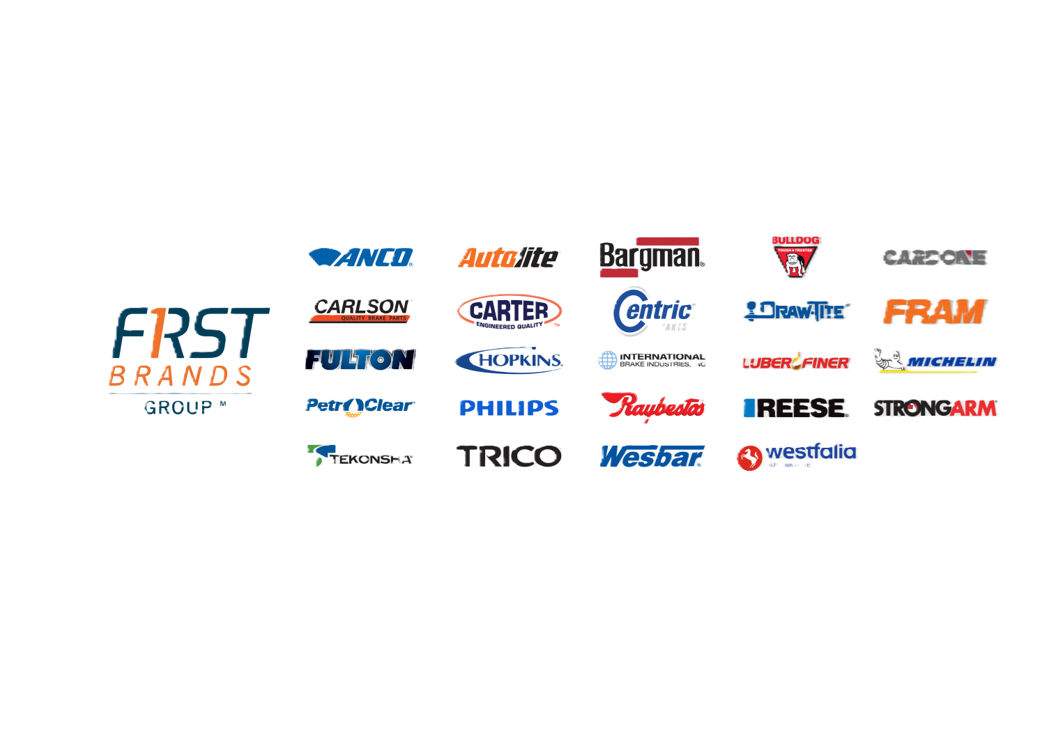 First Brands Group corporate logo collection featuring automotive and industrial brand logos