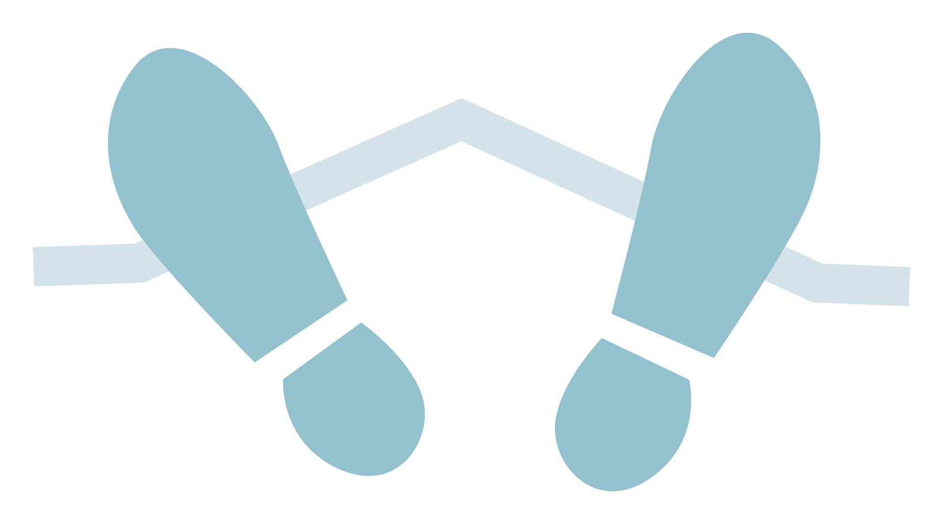 Two blue footprint silhouettes connected by a central line