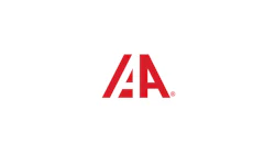 AA red lettermark logo with registered trademark symbol