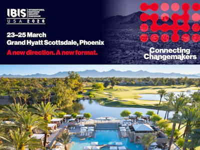 IBIS USA 2026 symposium promotional poster for March 23-25 at Grand Hyatt Scottsdale, Phoenix, featuring luxury resort pool and golf course landscape.