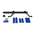 Suspension or frame adjustment kit with black bar, blue protective covers, and assembly components