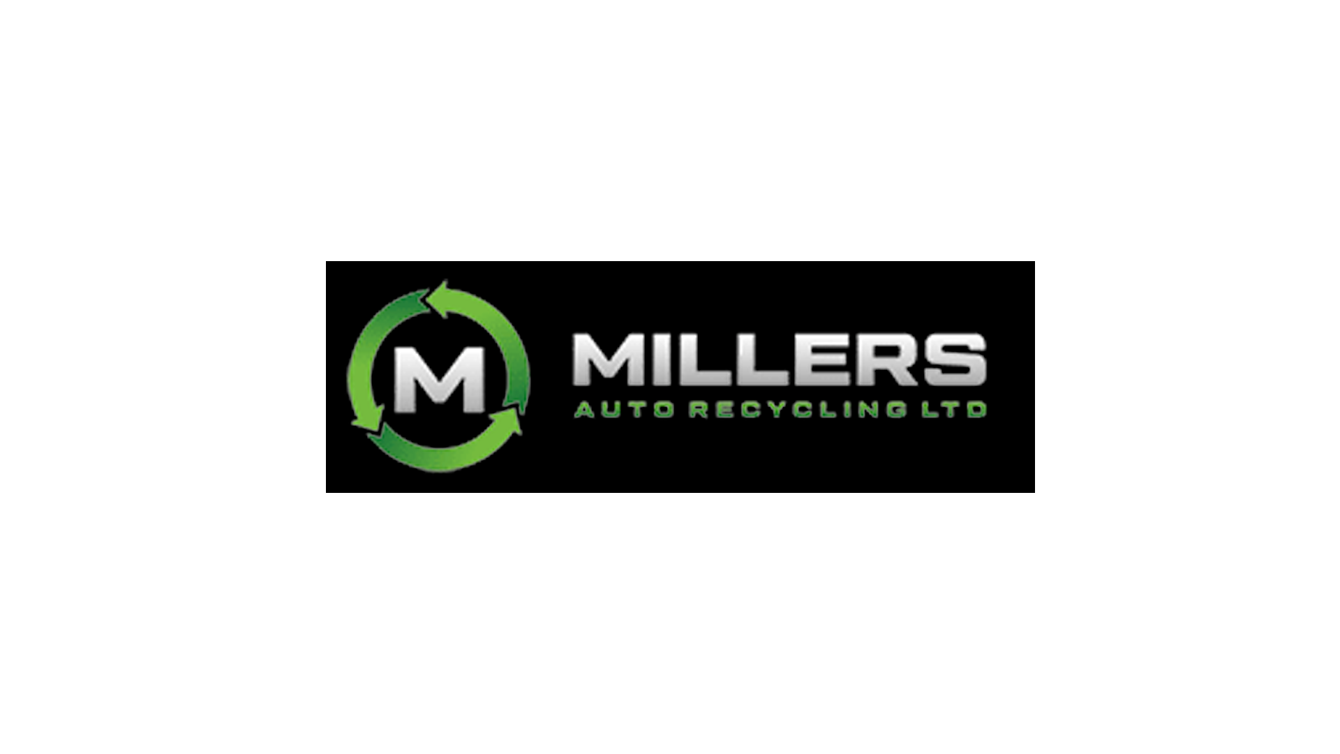 Millers Auto Recycling Ltd green and black logo with circular arrow
