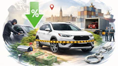 Conceptual scene depicting vehicle security, finance, and transportation risks