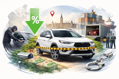 Conceptual scene depicting vehicle security, finance, and transportation risks