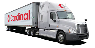 White Cardinal semi-truck with red logo on trailer against white background