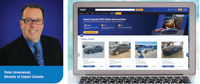 Copart Canada online auto auction website displayed on laptop with professional representative