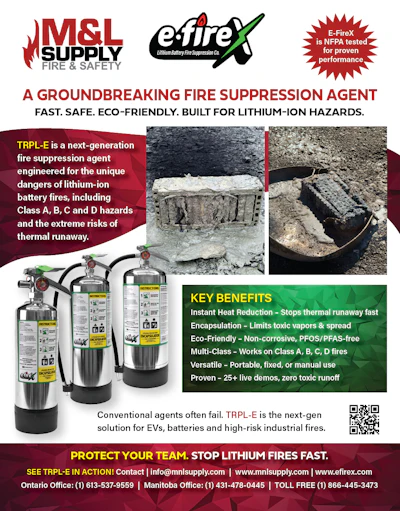 E-FireX TRPL-E fire suppression system for lithium-ion battery fires