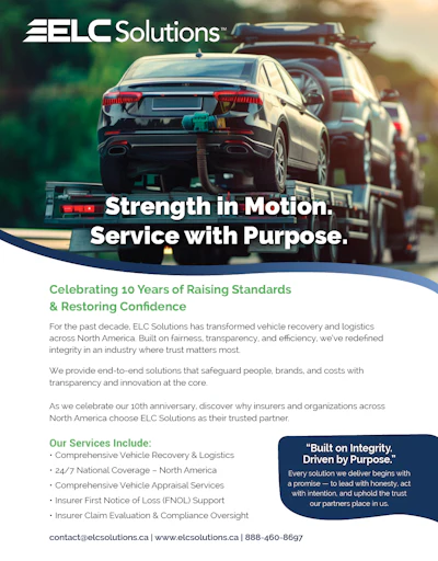 ELC Solutions vehicle recovery services promotional advertisement with trucks