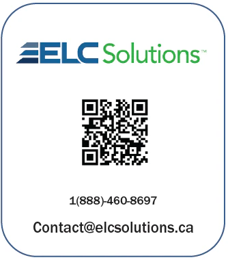 ELC Solutions logo with contact information and QR code