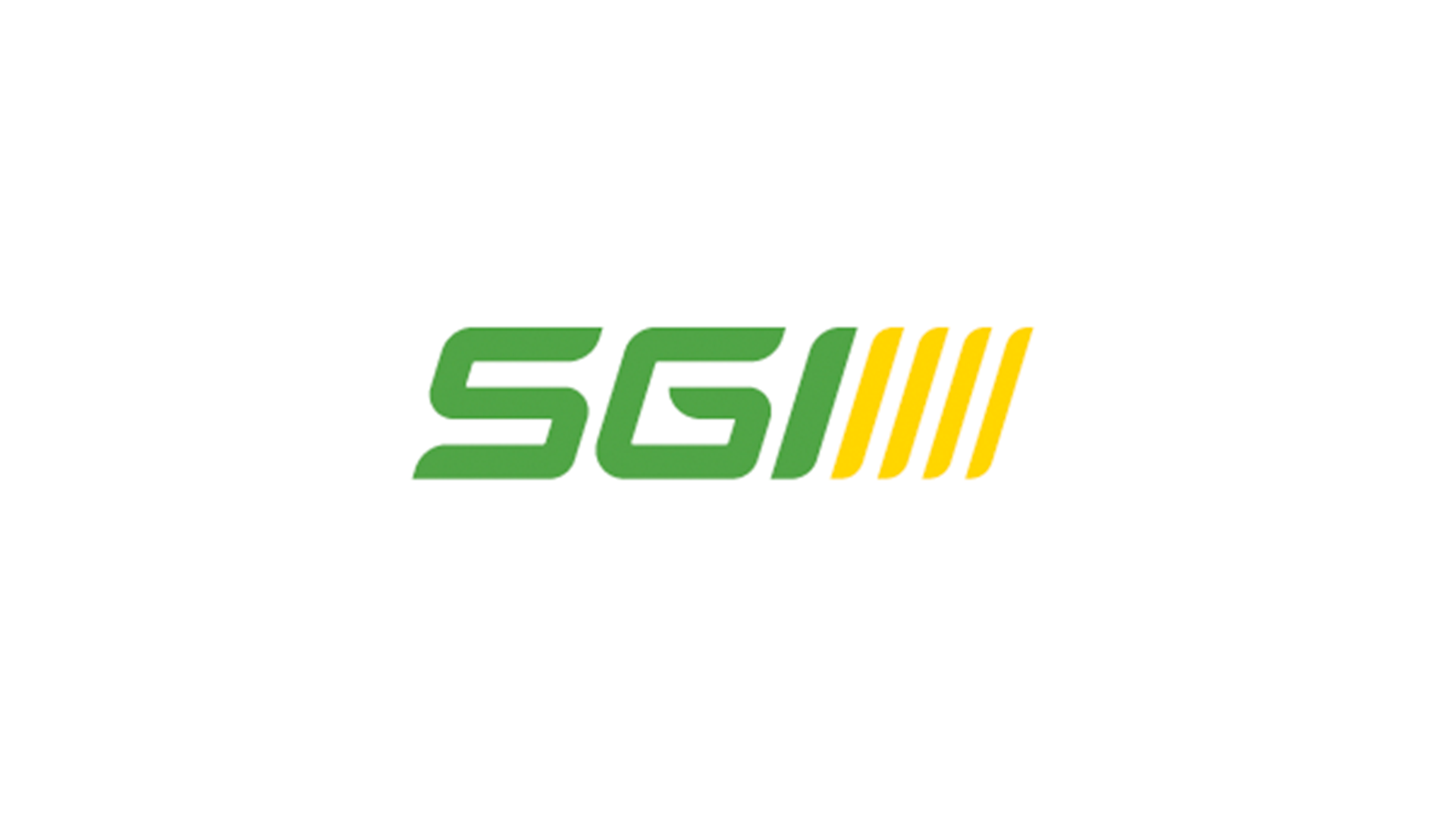 SGI logo in green letters with yellow striped graphic element