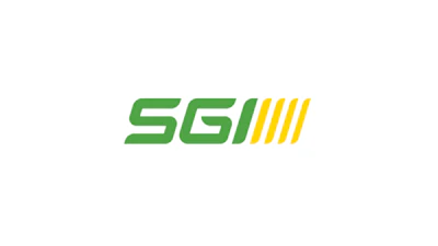 SGI logo in green letters with yellow striped graphic element