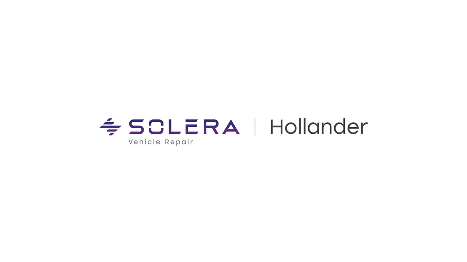 Solera Vehicle Repair logo in purple and white with Hollander partnership