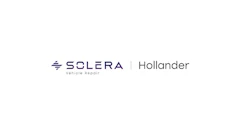 Solera Vehicle Repair logo in purple and white with Hollander partnership