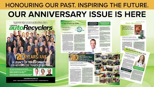Auto Recyclers 20th anniversary magazine issue with group photo and feature pages