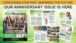 Auto Recyclers 20th anniversary magazine issue with group photo and feature pages