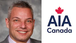 AIA Canada logo featuring red maple leaf above navy blue text