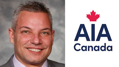 AIA Canada logo featuring red maple leaf above navy blue text