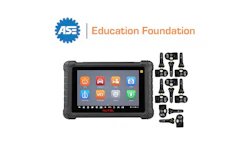 ASE Education Foundation logo with automotive diagnostic tablet and TPMS sensors