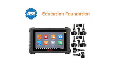 ASE Education Foundation logo with automotive diagnostic tablet and TPMS sensors