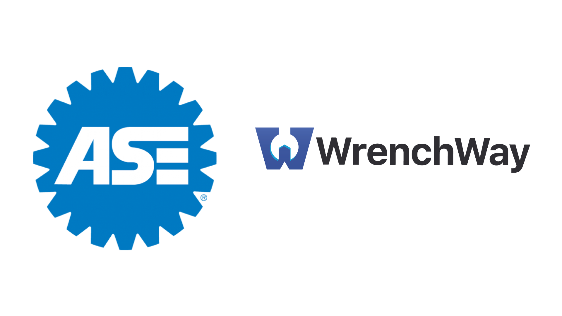 ASE and WrenchWay corporate logos in blue and white