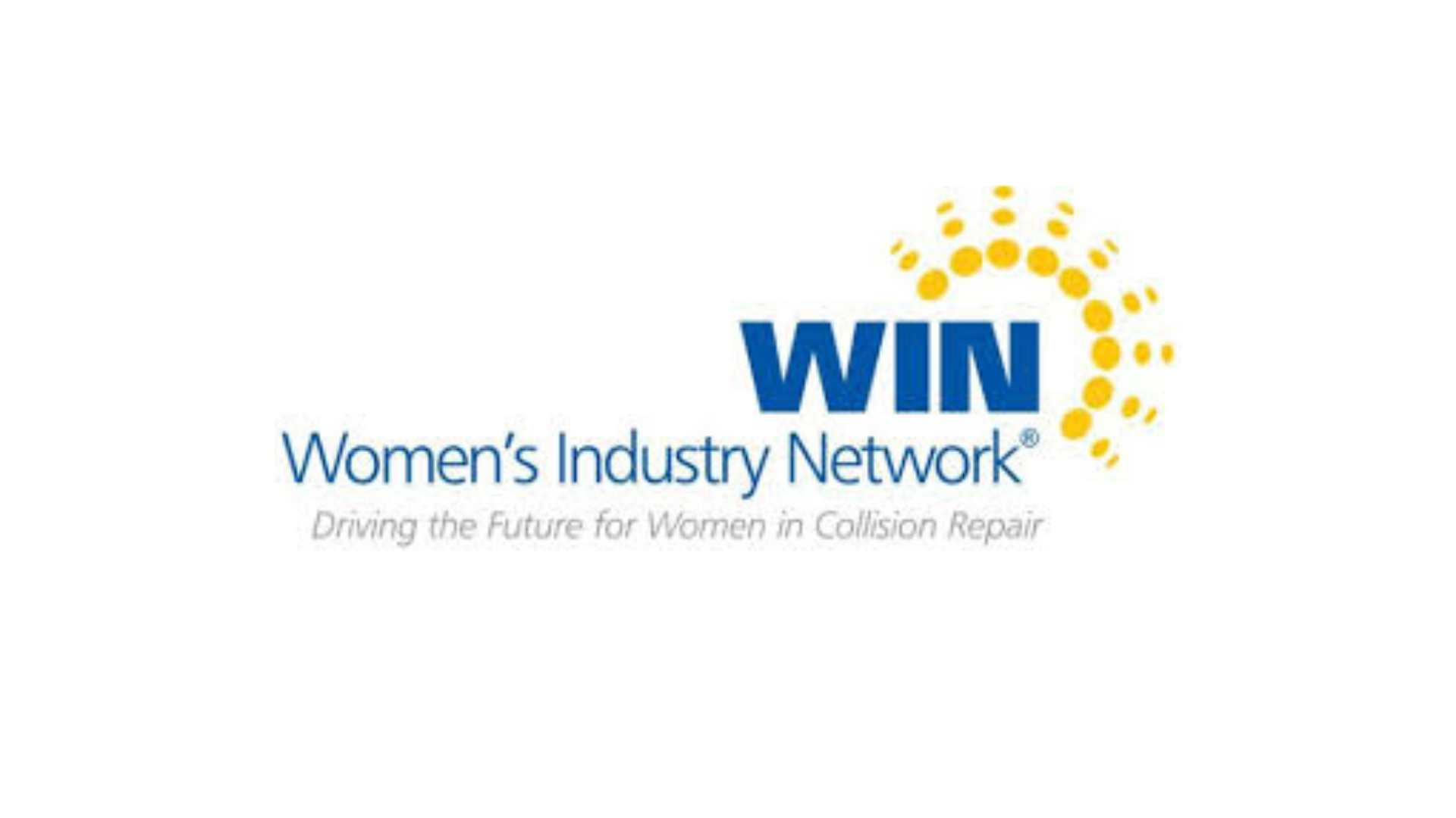 WIN Women's Industry Network logo with blue text and yellow sunburst design