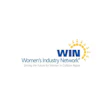 WIN Women's Industry Network logo with blue text and yellow sunburst design