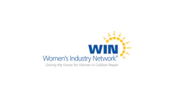 Women's Industry Network logo with blue text and gold radiating dots symbol
