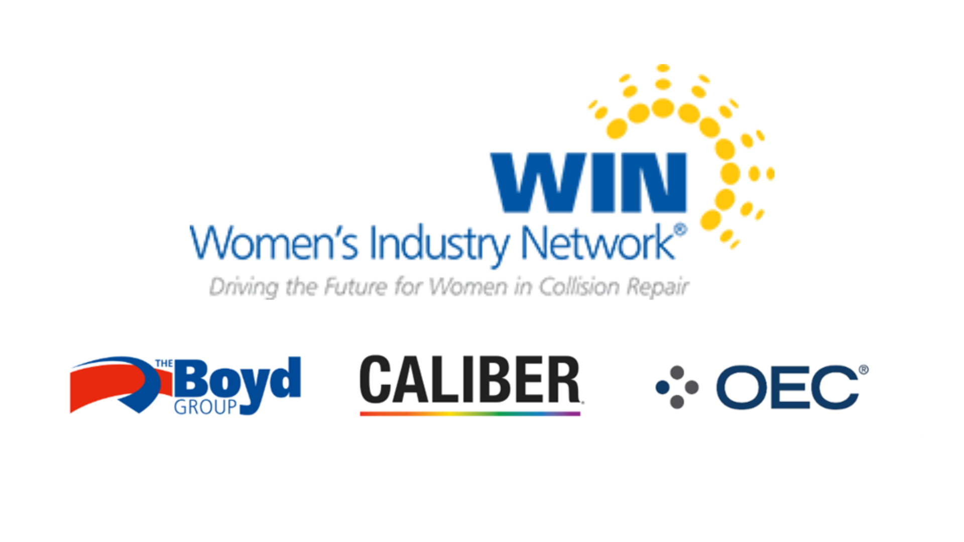 Women's Industry Network logo with Boyd Group, Caliber, and OEC partner logos