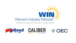 Women's Industry Network logo with Boyd Group, Caliber, and OEC partner logos
