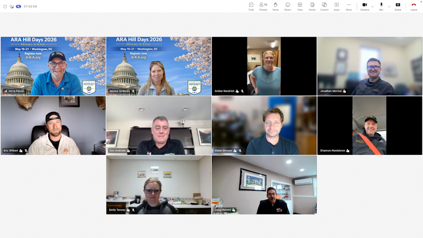 Virtual meeting grid showing ten participants in a video conference call with ARA Hill Days 2026 promotional graphics visible