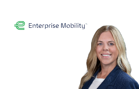 Enterprise Mobility logo with professional headshot of blonde woman in navy blazer