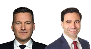 Two professional headshots of men in business attire on white background