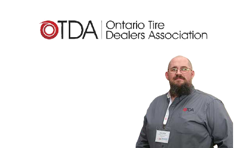 Ontario Tire Dealers Association logo with professional headshot of bearded man wearing OTDA branded shirt and ID badge