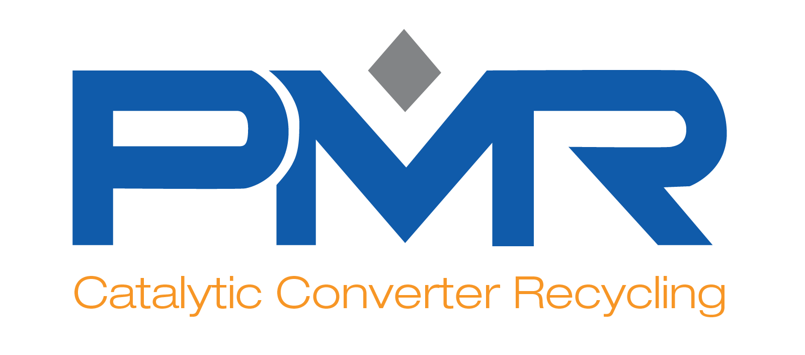 PMR Catalytic Converter Recycling logo with blue letters and gray diamond symbol