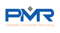 PMR Catalytic Converter Recycling logo with blue letters and gray diamond symbol