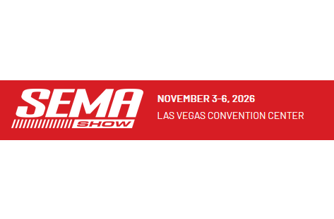 SEMA Show logo and event details for November 3-6, 2028 at Las Vegas Convention Center