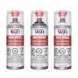 Three Spray Max epoxy primer spray cans in red, white, and black packaging with product numbers and safety warnings