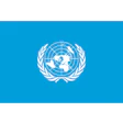 United Nations official logo featuring a world map within a laurel wreath on a bright blue background