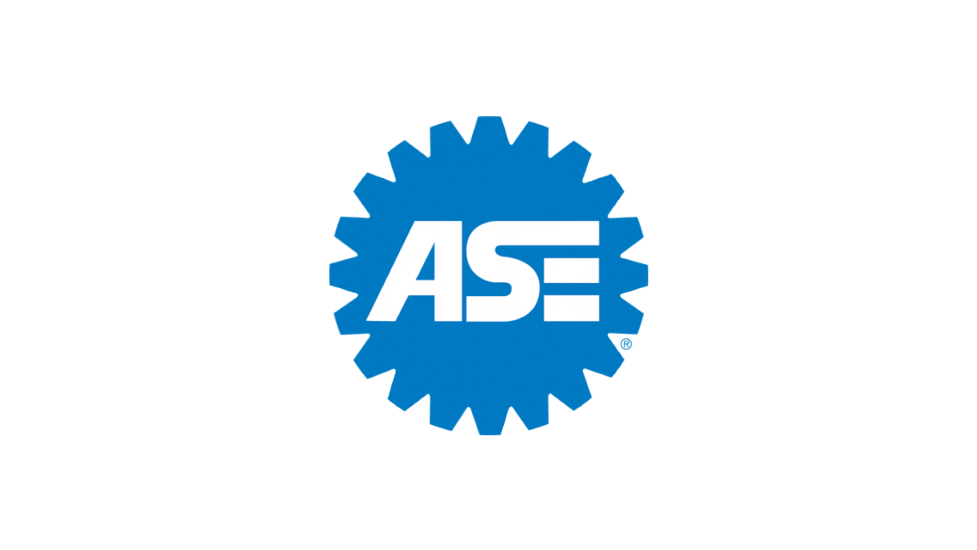 ASE Automotive Service Excellence blue circular certification logo with gear-tooth border
