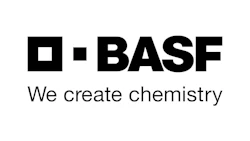 BASF logo with tagline 'We create chemistry' in black and white